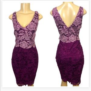 ADRIANNA PAPELL PURPLE & LAVENDER LACE SLEEVELESS VNECK MIDI DRESS SIZE 6